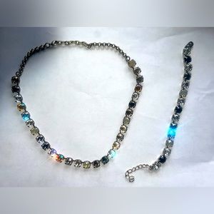 Swarovski crystal necklace and bracelet set. Handmade. Neutral colors.